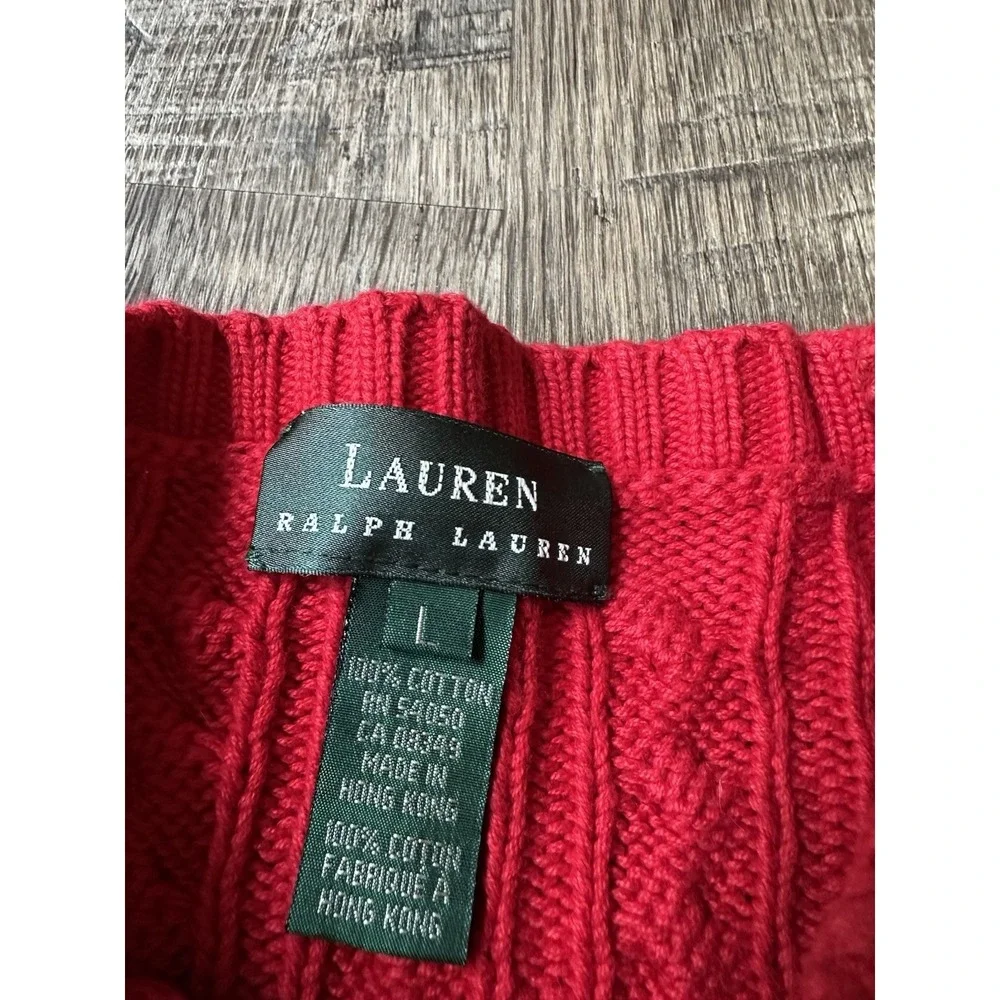 Lauren Ralph Lauren Large Womens Sweater Red Cotton Long Sleeve Chunky Academia